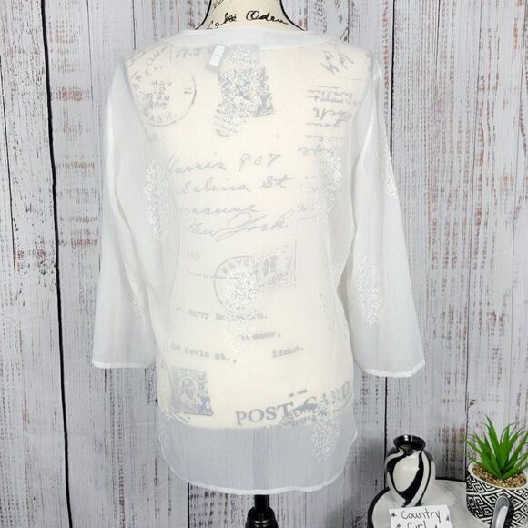 NWOT Chico's White Size 1 Sheer Beaded Sequin Chic Classy Blouse Tunic Cover Up - Picture 6 of 8